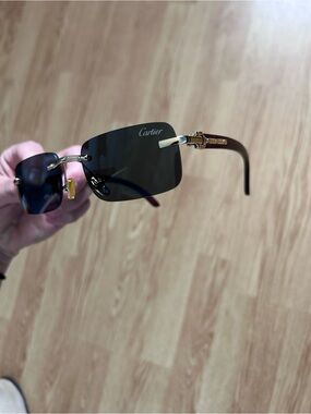Cartier Men's Rimless Sunglasses - Black and Gold